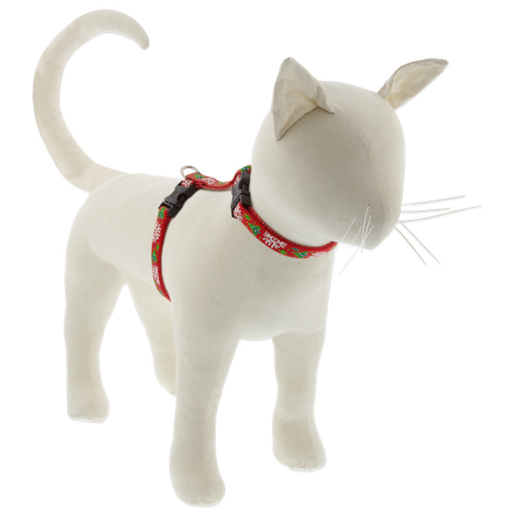 H-Style Cat Harness from LupinePet in 1/2in width & 12in-20in Girth Size - Christmas Cheer Design