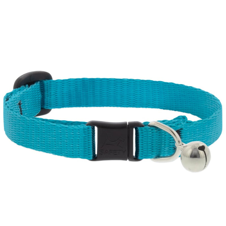 ½” Basic Solids Aqua Safety Cat Collar with bell, solid azure, cyan color