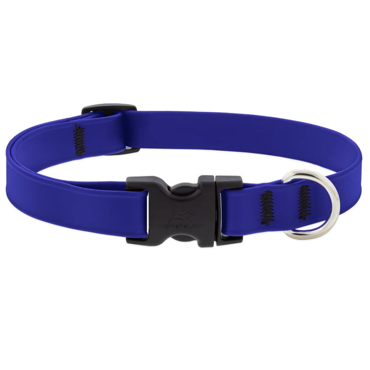 ¾” True Blue Waterproof Adjustable Dog Collar in coated BioThane® webbing, dark blue color