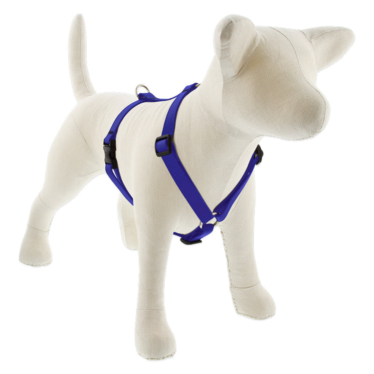 ¾” True Blue Waterproof Roman dog harness in coated BioThane® webbing, dark blue color harness