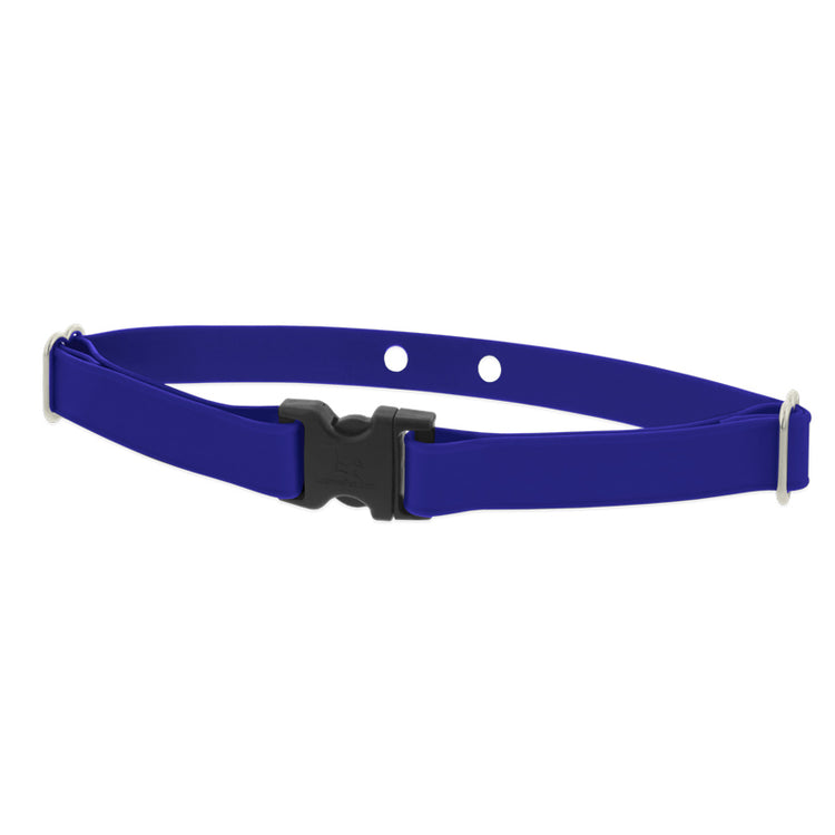 Biothane 1" Underground fence dog collar with two contact holes and a side-release buckle in the True Blue color