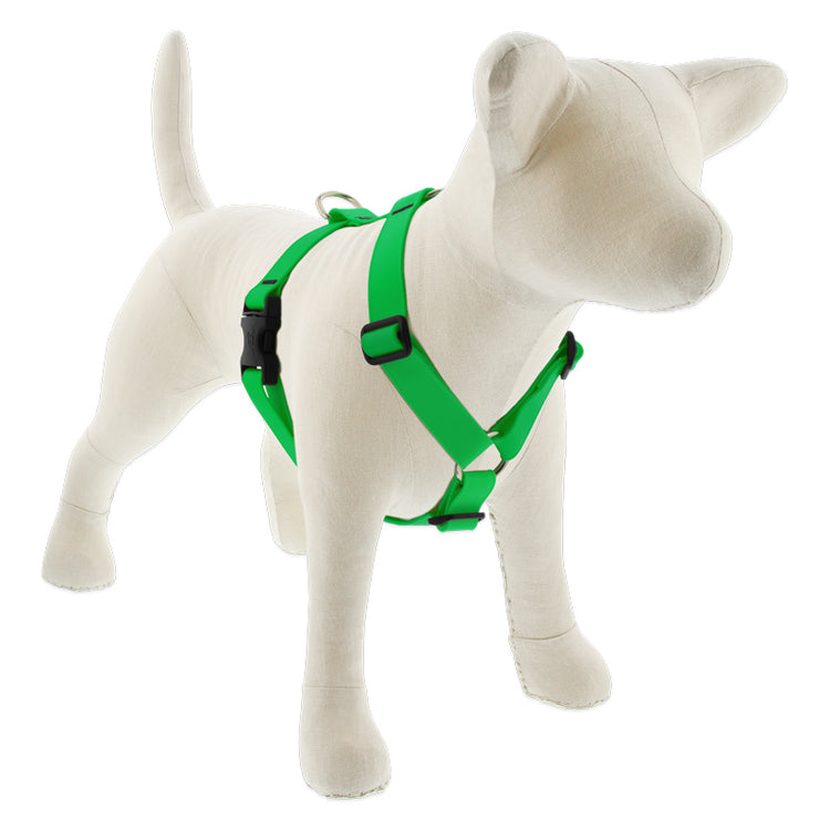 1” Neon Green Waterproof Roman dog harness in coated BioThane® webbing
