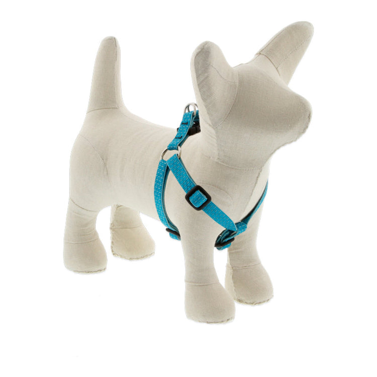 ½” Eco Tropical Sea Step In dog harness, color medium cyan with spotty pale turquoise on border