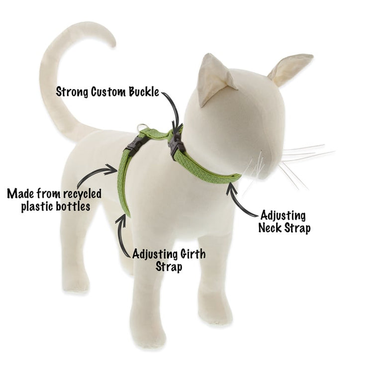 ½” Eco Moss Safety Cat H-Style harness, moss green with light moss scattered and on border