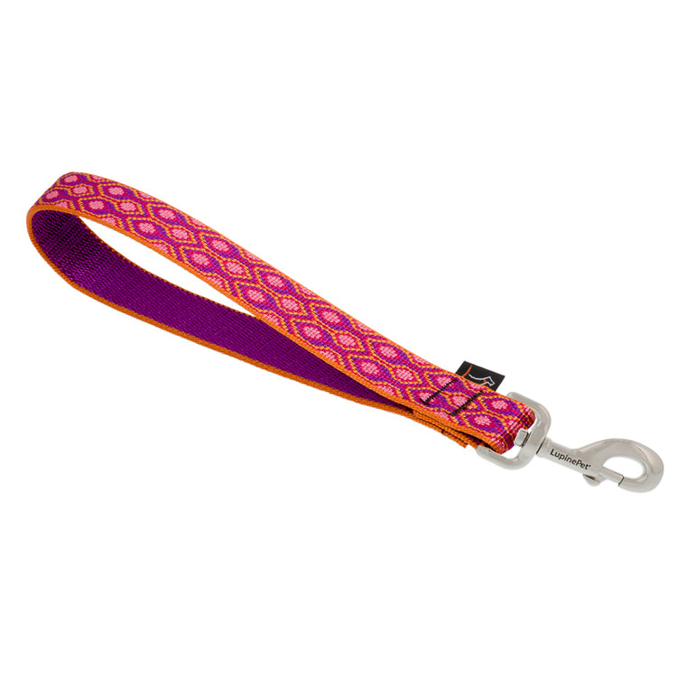 1" wide short training tab leash with a swivel snap in the Alpen Glow design.