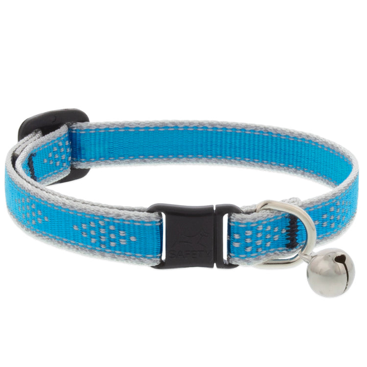 ½” Reflective Blue Diamond Safety Cat Collar with bell, neon blue with reflective border and diamond