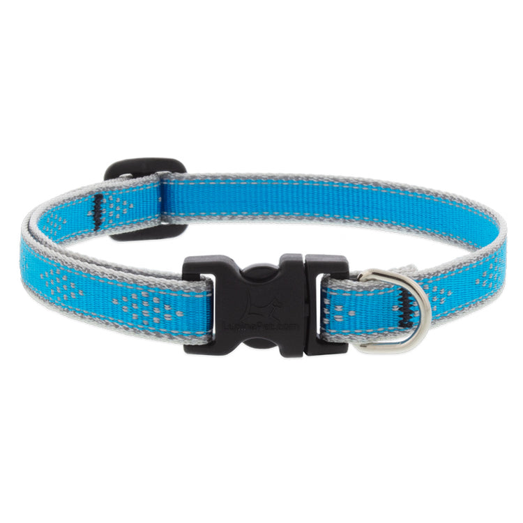 ½” Reflective Blue Diamond Adjustable Dog Collar neon blue with reflective border and diamond