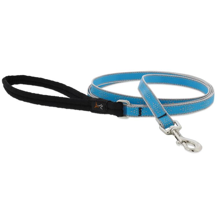 ½” Reflective Blue Diamond four-foot leash neon cyan with reflective border and repeating diamond