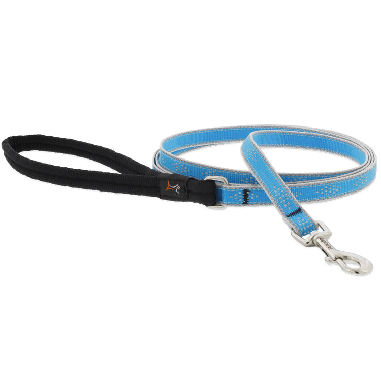 ½” Reflective Blue Diamond four-foot leash neon cyan with reflective border and repeating diamond
