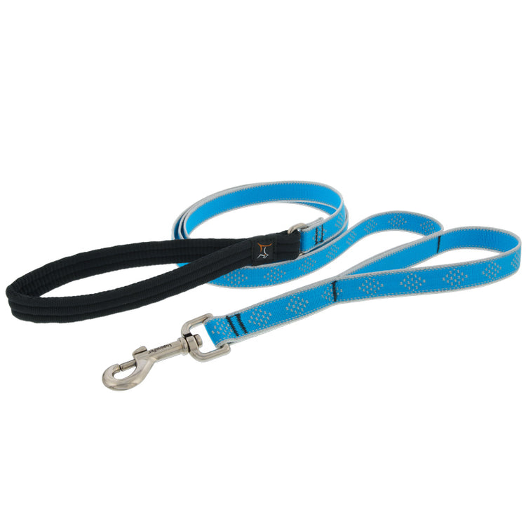 ¾” Blue Diamond Double Handle Leash neon blue with reflective border and diamond