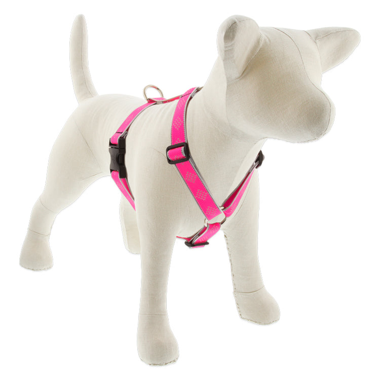 1” Reflective Pink Diamond Roman dog harness neon pink with reflective border and diamond