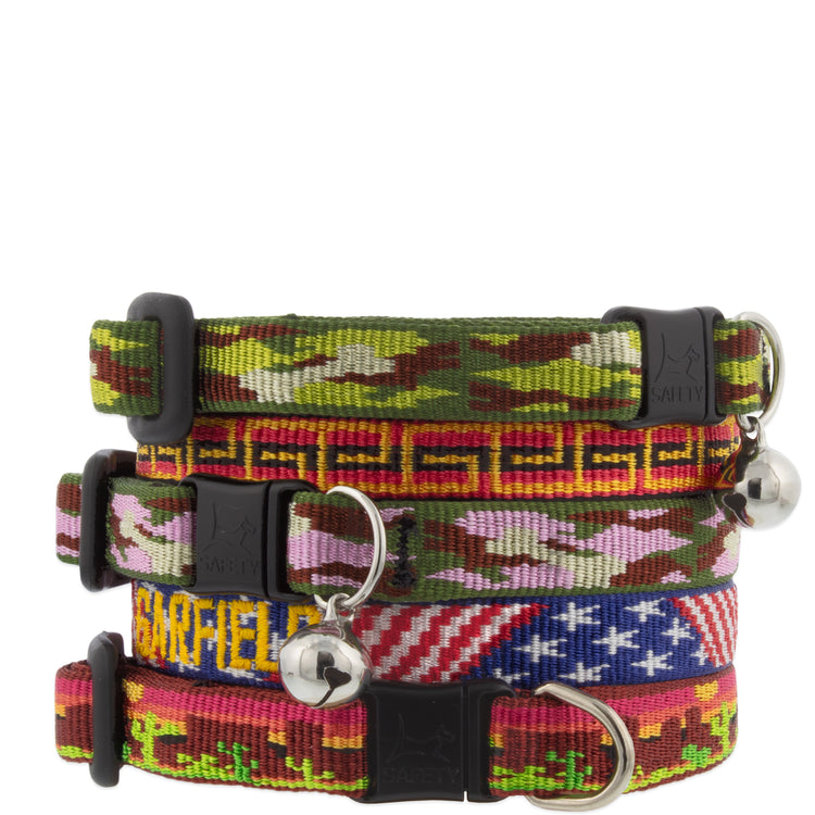Cat collars with safety breakaway buckle in LupinePet MicroBatch Limited Designs