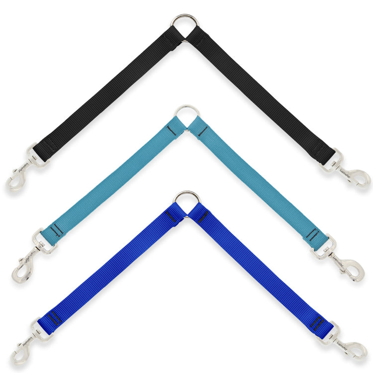 Basic Solid dog leash couplers in assorted colors seen on a white background