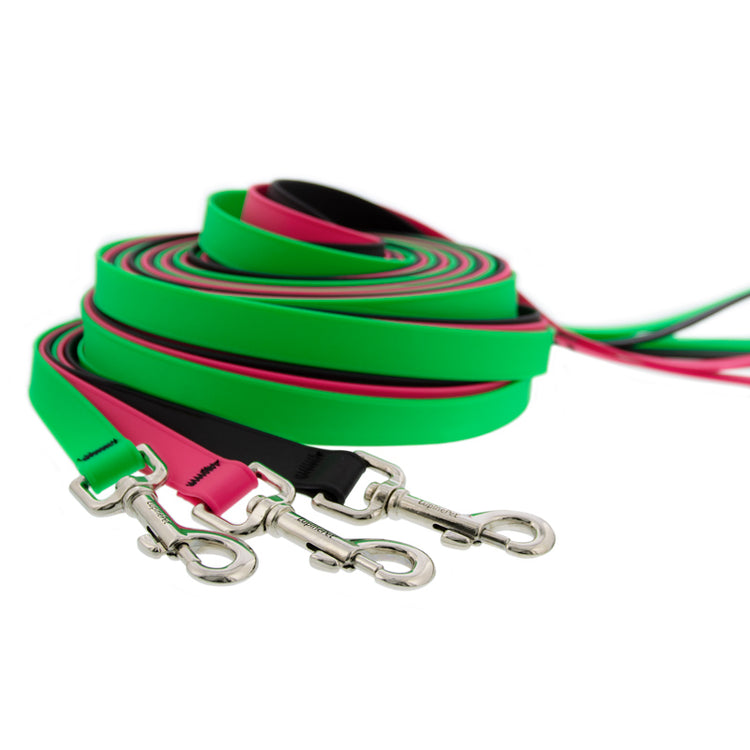 Splash 15ft or 30ft Training long leads in assorted colors on a white background