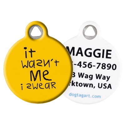 
                    
                      Golden yellow background with messy writing “it wasn’t me i swear” with a personalization example.
                    
                  