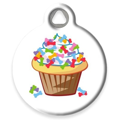 Pet ID Tag from LupinePet by Dog Tag Art - Cupcake with Bones Design