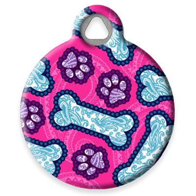 Pet ID Tag from LupinePet by Dog Tag Art - Pink Paisley Design
