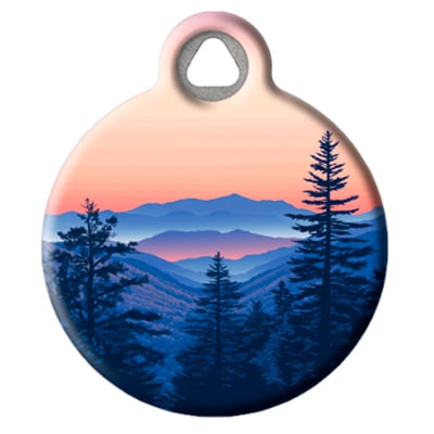 Pet ID Tag from LupinePet by Dog Tag Art showing the Great Smoky Mountains at sunset