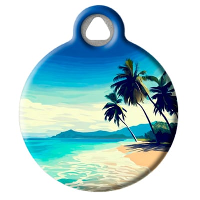 Pet ID Tag Dog Tag Art the Kailua Beach, Hawaii sandy beach, cyan ocean with waves, and palm trees