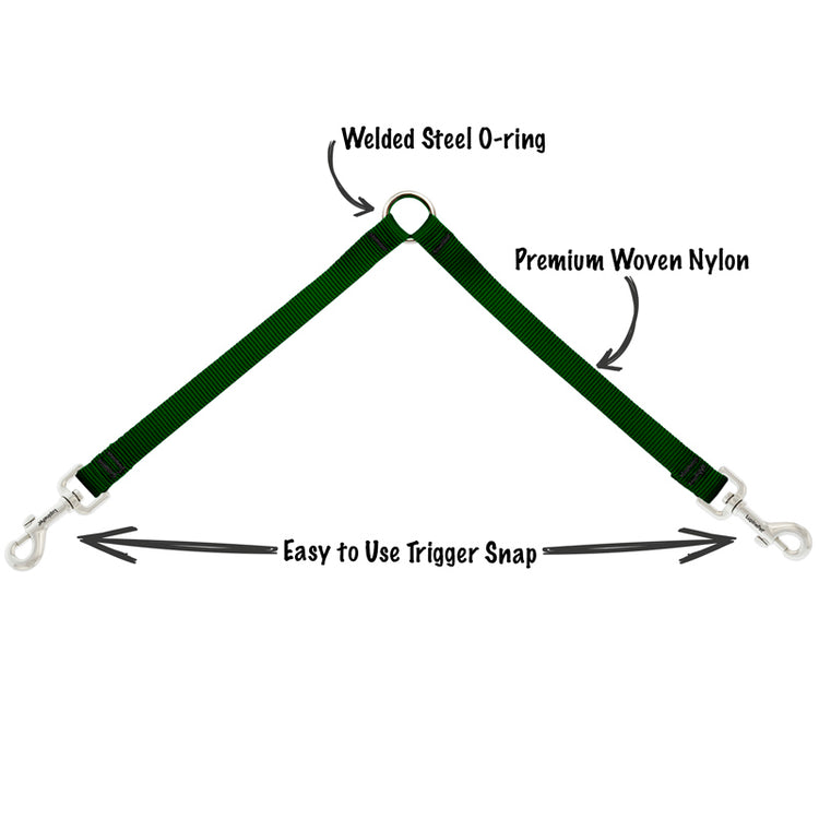 LupinePet dog leash Coupler in Basic Solids Green. 