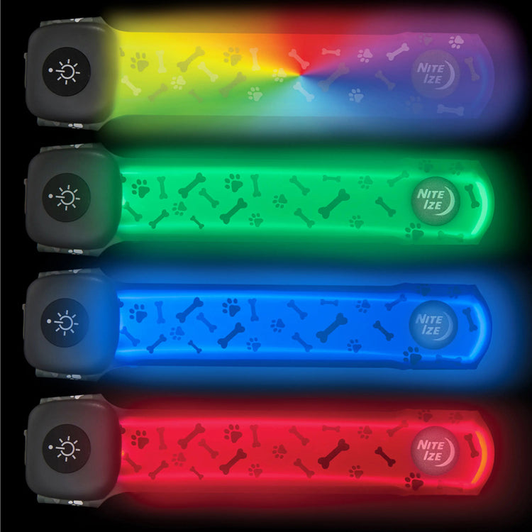
                    
                      NiteDog® by NiteIze® Rechargeable DSIC-O SELECT™ LED Collar cover Seen here in all color settings.
                    
                  
