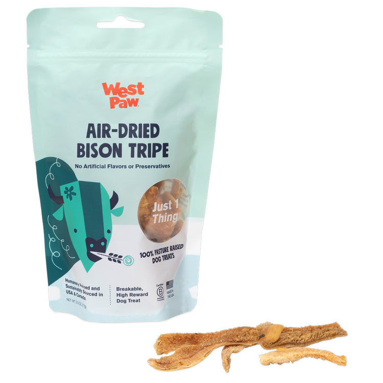
                    
                      Air-Dried Bison Tripe Dog Treats from LupinePet by West Paw - bag and treats
                    
                  